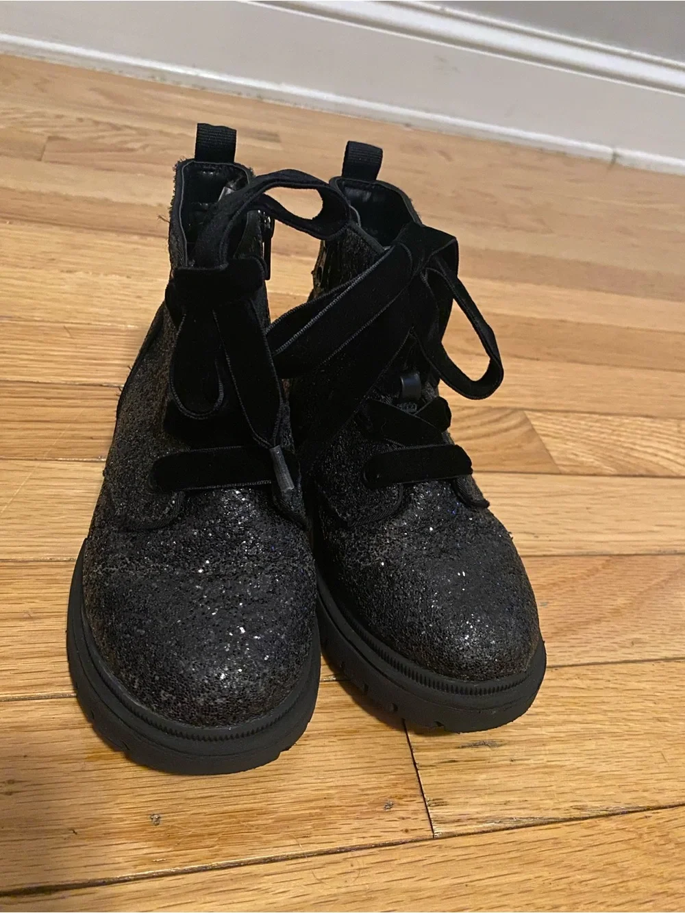 Cat & Jack Black Glitter Lace-Up Combat Boots for Kids